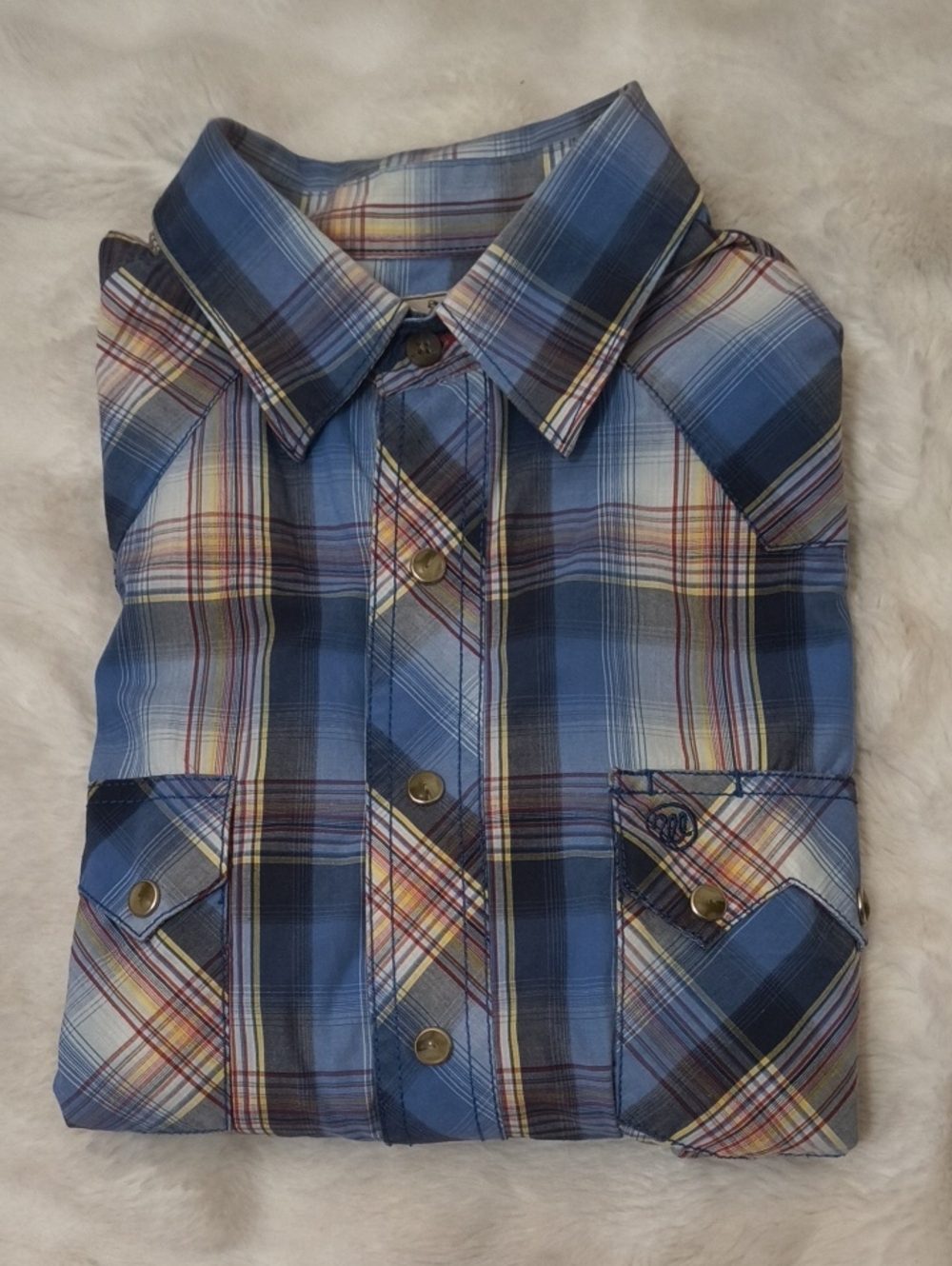American Cowboys Blue Plaid Wrangler Long sleeve Button Up